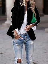 نسائي سترة بليزرات مخملية مريح Buttons موضة سهل رسمي الأماكن المفتوحة عادية طوي عادي كم طويل ملابس خارجية أسود أحمر أزرق الخريف الشتاء رخيصةأون بليزر وبدلات-نسائي سترة بليزرات مخملية مريح Buttons موضة سهل رسمي الأماكن المفتوحة عادية طوي عادي كم طويل ملابس خارجية أسود أحمر أزرق الخريف الشتاء