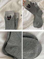 זול גרביים לנשים-גרבי כותנה לנשים - עיצובים רקומים של חתול כלב חמוד עם חיות, רכים ונוחים, מושלמים ללבוש יומיומי ולפעילויות יומיומיות