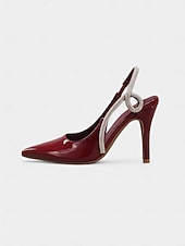 ieftine Pantofi slingback-Pantofi cu toc înalt, roșii, din piele lăcuită, cu slingback - pantofi eleganți stiletto cu vârful ascuțit și strasuri pentru cocktailuri &amp;evenimente formale