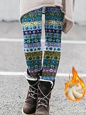 economico Leggings foderati in pile-Per donna Leggings Vacanza Vintage Stile Etnico Lunghezza intera Vita Alta Grafico Astratto Calore Termico Comodo Confortevole Elasticizzato All&#039;aperto Casual Casuale Verde chiaro Rosso Blu Verde