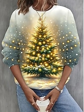 levne Vánoční mikiny a mikiny-Dámské Svetrová mikina Kapucky Grafika Vánoční stromek Vánoce Módní Na běžné nošení Dlouhý rukáv Tričkový Běžné topy ulice Na den Ležérní Tisk Vodní modrá Světlá růžová Trávová zelená Podzim Zima