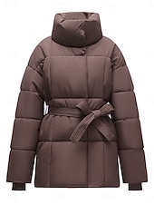 baratos Parka de Inverno-Mulheres Parka Confortável Respirável gravata na frente Bolsos Casual Tecido Férias Rua Casual Roupa Diária Zíper Longo Colarinho Chinês Normal Manga Longa agasalhos Preto Branco Café Primavera Outono