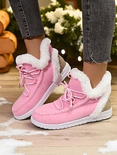 olcso Női karácsonyi cipők-Női Csizmák Hócipők Fűzős csizmák Téli csizma Karácsony Napi Gyapjú bélelt Csizmák Bokacsizmák Lapos Kerek orrú Alkalmi Műszőrme Ruhaanyag Papucs Fekete Rózsaszín Piros