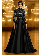 economico Abiti da Sera a Linea A-Linea ad A Lunghezza al pavimento Abito da Sera Da principessa Abito formale Elegante Vintage Scintillante Manica Lunga Collo Alto Formale Matrimonio Tasca Raso Velluto con Glitter 2025