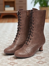 Недорогие Викторианский и Эдвардианский-Женские коричневые ботильоны из искусственной кожи в эдвардианском стиле со шнуровкой, винтажные полусапожки на среднем каблуке 1950-х годов для костюмированных выступлений, театра и повседневной носки в стиле ретро