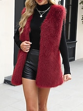 billige Vest-Dame سترة Fuskepels Hold Varm Bekvem Lomme Pels og lær Mote Fritid عادي Feriereise Gate Avslappet Dagligdagstøy Lang V-hals Normal Langermet Yttertøy Svart Vin Kongeblå Høst Vinter