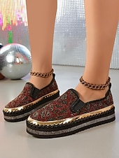Χαμηλού Κόστους Γυναικεία Sneakers-Γυναικεία μοκασίνια πλατφόρμας με μαύρο χρυσό στρας, slip-on, λαμπερά, χοντρά παπούτσια για πάρτι, για νυχτερινή ζωή &amp;ρούχα κλαμπ
