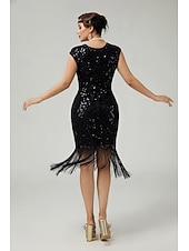  Roaring 20s 1920s Knee Length Flapper Dress Cap Sleeves The Great Gatsby Sequins Fringe Scoop Neck Fancy Dress Women's Christmas Carnival speakeasy Masquerade Retro Theme Party Adults' Dress
