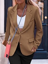 cheap Blazers &amp; Suits-Women's Blazer Comfortable Pocket Buttons Active Plain Outdoor Vacation Going out Weekend Regular Turndown Regular Fit Long Sleeve Outerwear Black White Wine Fall Winter