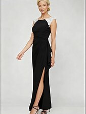 preiswerte abendkleider-Damen Maxikleid Etui-Kleid Wickelkleid Elegant Abendgesellschaft Hochzeit Hochzeitsgast Gerafft Spitze Asymmetrisch Normale Passform Einfarbig Ärmellos Dreiviertelarm V Ausschnitt Schwarz