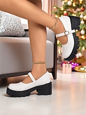 baratos Sapatos Mary Jane-Sapatos plataforma mary jane femininos bordô com tira de fivela, sola grossa, estilo casual e chique para inverno, natal e uso diário
