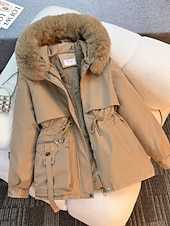 Χαμηλού Κόστους Χειμερινά Παλτά-Γυναικεία Χειμερινό παλτό Αδιάβροχη Αντιανεμικό Τσέπη Γούνινος γιακάς Καθημερινά Causal Κανονικό Με Κουκούλα Κανονικό Μακρυμάνικο Εξωτερικά ενδύματα Μαύρο Καφέ Χακί Φθινόπωρο Χειμώνας