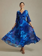 damska długa sukienka z abstrakcyjnym kwiatowym wzorem, dekoltem w serek, węzłem z przodu i rozkloszowanymi rękawami tanie Designerskie sukienki i kombinezony-damska długa sukienka z abstrakcyjnym kwiatowym wzorem, dekoltem w serek, węzłem z przodu i rozkloszowanymi rękawami