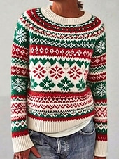 preiswerte hässlicher Pullover-Damen Weihnachtspullover Fair Isle Pullover Pullover Vintage Täglich Lässig Blumen Gerippt Rundhalsausschnitt Gestrickt Druck Langarm Normale Oberteile Stricken Outdoor Wochenende Grün Herbst Winter