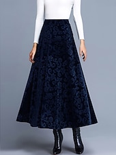 cheap Graphic Skirts-Women's Elegant Fashion Casual Maxi High Waist Skirts Floral Floral Micro-elastic Daily Street Blue Wine Purple Green Spring