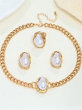 cheap Women's Necklace-Women's Gold Pearl Jewelry Set for Party - Chunky Chain Necklace, Statement Earrings, Bracelet and Ring, Baroque Style Elegant Accessories for Evening &amp; Formal Events