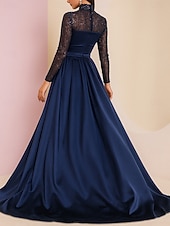 Недорогие Длина пола-А-силуэт Платье для матери невесты Элегантный стиль Винтаж Блеск и сияние Вырез под горло В пол Спандекс Италия сатин Полиэстер Длинный рукав с Пайетки