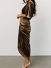 Damen Midikleid Samtkleid Partykleid Cocktailkleid Mode Modern Party Abendgesellschaft Normale Passform Einfach Halbarm V Ausschnitt Schwarz Wein Dunkelgrün Kamel Herbst Winter preiswerte abendkleider-Damen Midikleid Samtkleid Partykleid Cocktailkleid Mode Modern Party Abendgesellschaft Normale Passform Einfach Halbarm V Ausschnitt Schwarz Wein Dunkelgrün Kamel Herbst Winter