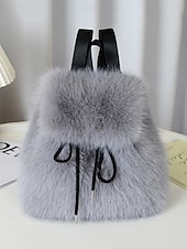 abordables Sacs à Dos de Mode-Sac à dos en fausse fourrure pour femme, sac à dos élégant avec cordon de serrage pour une tenue décontractée, matière en peluche douce, parfait pour un usage quotidien et les tenues d'hiver