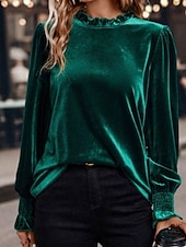 economico Bluse Eleganti-Per donna Velluto Elegant Elegante Blusa Arricciato Semplice Vintage Elegante Manica Lunga Girocollo Top Regolari Quotidiano Ferie Uscire Blu Verde militare Verde Rosa Autunno Inverno