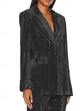 voordelige Blazers &amp; Kostuums-Dames Blazer Fluwelen blazers Comfortabel Zak Knop Modieus Effen Formeel Buiten Normaal Strijkijzer Normale pasvorm Lange mouw bovenkleding Zwart Wit Wijn Herfst Winter