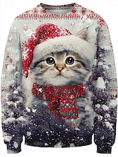 preiswerte Tiere Tops-Damen Pullover Sweatshirt Grafik Tier Katze Aktiv Süß Lässig Lange Ärmel Rundhalsausschnitt Reguläre Tops Street Casual Urlaub Print Lila Braun Grün Frühling Herbst Winter Frühling