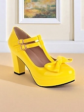 cheap 1950s Retro-Women's 1950s Vintage Patent Faux Leather T-Strap Heels with Bow Detail, Comfortable Chunky Block Heel, Elegant for Parties, Weddings and Special Occasions