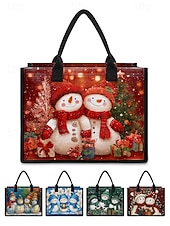 Sac fourre-tout imprimé bonhomme de neige de Noël pour femme, sac à bandoulière en toile grande capacité, sac à main pour cadeaux de vacances d'hiver pour femmes abordables Sacs de Noël-Sac fourre-tout imprimé bonhomme de neige de Noël pour femme, sac à bandoulière en toile grande capacité, sac à main pour cadeaux de vacances d'hiver pour femmes