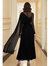 economico Abiti da Sera a Linea A-Linea ad A Lunghezza al pavimento Abito da Sera Da principessa Abito formale Elegante Scintillante Setoso Manica Lunga Collo Alto Matrimonio Formale Chiffon con Pieghe