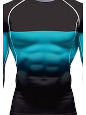 Недорогие Футболки и майки для бега-Муж. Компрессионная футболка Футболка для бега 3D печать Цветовые блоки Длинный рукав Основной слой Весна Осень Градиент Быстровысыхающий Сжатие видеоизображений Для тренировки Power Flex