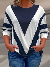 ieftine Hanorace Mărime Plus &amp; Pulovere-Pentru femei Plus Size Topuri Hanorac pulover Bloc Culoare Imprimeu Manșon Lung Stil Nautic Casual Zilnic Poliester Toamnă Iarnă Negru Maro