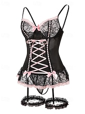 billiga Sovtoppar och underdelar till dam-Dam Sexiga underkläder Sexiga kroppar Spets Öppen ryggNightwearPolyester Semester Hem Dagligen Solid färg Mode söt stil Svart Vit Rodnande Rosa Marinblå Blå Vår &amp; sommar Höst vinter