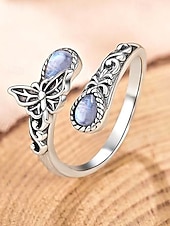 abordables Bagues pour femmes-Bague ajustable en argent pour femme avec pierre de lune et cristal, bijou bohème vintage pour fiançailles, anniversaire et usage quotidien