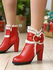 preiswerte Stiefeletten-Rote Damenstiefeletten mit goldener Schleife – festliche High Heel-Stiefel für Damen – perfekt für Weihnachtsfeiern, Feiertagstreffen und Abende