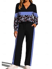 cheap Tracksuits-Women's Sweatshirt Tracksuit Sweatpants Drawstring Pocket Floral Jacket and Sweatpants Athletic Clothing Set Loungewear Summer Spring Fall Winter Blue / Black Violet Gym Workout Casual Workout