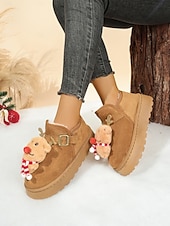 economico Scarpe di Natale per Donne-stivali da neve natalizi da donna in cammello con motivo a renne e sciarpa - stivaletti foderati in pile, morbidi e festosi, ideali per Natale e le riunioni di famiglia