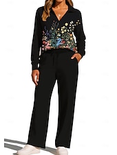 cheap Tracksuits-Women's Sweatshirt Tracksuit Sweatpants Drawstring Pocket Floral Print Jacket and Sweatpants Athletic Clothing Set Loungewear Summer Spring Fall Winter Navy Black Gym Workout Casual Workout Thermal
