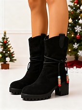 economico Stivali alla moda-Per donna Stivali Stivali Morbidi Natale Quotidiano Stivali al Ginocchio Nappa Tacco grosso Punta Tonda Casual Finta pelle scamosciata Mocassino Nero Rosso