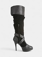 abordables Medieval &amp; Renacimiento-Botas medievales marrones por encima de la rodilla para mujer con tacones de aguja altos y diseño de correa con hebilla, botas de moda de estilo renacentista vintage para fiestas de disfraces, cosplay