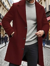 levne Pánský trenčkot-Pánské Kabát Trenčkot Dlouhý trenčkot Dovolená Denní Podzim Zima Polyester Větruvzdorné Zahřívací Svrchní oděvy Oblečení Módní Klasické Bez vzoru Kapsy Klopa Jednořadové sako s jedním knoflíkem