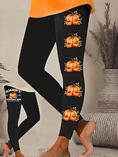 cheap Graphic Leggings-Women's Leggings Vacation Vintage Fashion Ankle-Length High Waist Graphic Pumpkin Printing Soft Breathable Stretchy Formal Outdoor Vacation rice white Orange Brown Spring Fall Winter Slim Fit