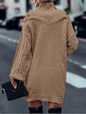 economico Abiti in maglia-Per donna Abito maglione Elegante Casual Morbido Colore Puro A Coste Dolcevita Lavorato a maglia Spalle scoperte Manica Lunga Top Regolari Maglia All'aperto Quotidiano Weekend Nero Verde Autunno