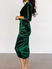 Damen Midikleid Samtkleid Partykleid Cocktailkleid Mode Modern Party Abendgesellschaft Normale Passform Einfach Halbarm V Ausschnitt Schwarz Wein Dunkelgrün Kamel Herbst Winter preiswerte abendkleider-Damen Midikleid Samtkleid Partykleid Cocktailkleid Mode Modern Party Abendgesellschaft Normale Passform Einfach Halbarm V Ausschnitt Schwarz Wein Dunkelgrün Kamel Herbst Winter