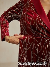 cheap Cocktail Dress-Christmas Women's Midi Dress Blazer Dress Shift Dress Velvet Dress Glitter Elegant Birthday Party Cocktail Party Regular Fit Polka Dot Long Sleeve V Neck Wine Spring Winter