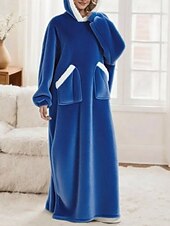 preiswerte Damen Schlafoberteile und -unterteile-Damen Schlafanzug Freizeitkleidung Flanell Warm Mode Tragbarer Decken-Hoodie Einfarbig Tasche Heim Täglich Bett Langarm Kapuzenpullover Schwarz Marineblau Königsblau Grün Hellgrau Herbst Winter