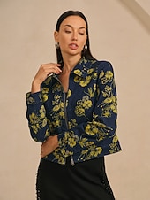  Jeansjacke mit Blumenmuster, lässig, für Urlaub und Alltag, mit Reißverschluss