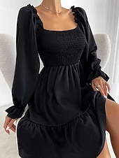 Damen Minikleid Schößchen Kleider Gerafftes Kleid Modern Outdoor Ferien Ausgehen Normale Passform Einfach Langarm Quadrathals Schwarz Wein Armeegrün Leicht Braun Frühling Herbst preiswerte abendkleider-Damen Minikleid Schößchen Kleider Gerafftes Kleid Modern Outdoor Ferien Ausgehen Normale Passform Einfach Langarm Quadrathals Schwarz Wein Armeegrün Leicht Braun Frühling Herbst