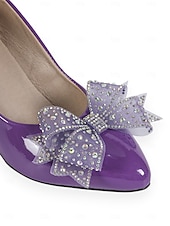 halpa Avokkaat paksulla korolla-naisten violetit lakkanahkaiset lohkokorkoiset avokkaat, tyylikkäät pyöreäkärkiset pukukengät rusetilla muodollisiin tilaisuuksiin &amp;toimistovaatteet