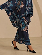 baratos calças femininas-Calças femininas de pernas largas, chiffon, estampa floral havaiana étnica, cintura elástica, casual, férias, primavera, verão, outono