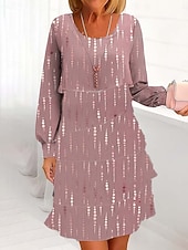 abordables Vestidos de fiesta-Mujer Vestido hasta la Rodilla Vestido de cambio Vestido informal Vestido de raso Vestido en Capas Elegante Bohemia Vacaciones Fiesta Boda Nochevieja Ajuste regular Floral Manga Larga Cuello Barco